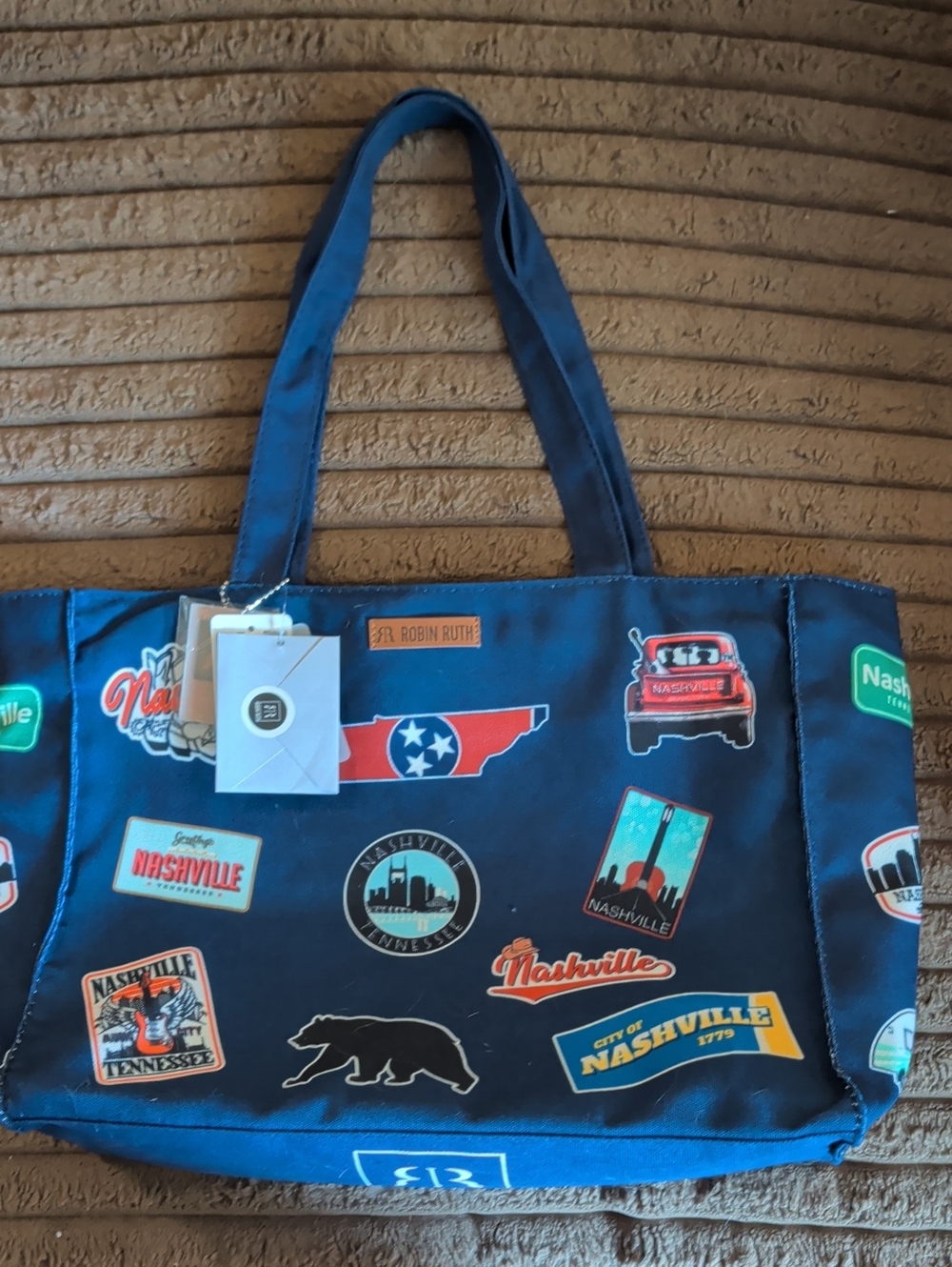 Robin Ruth Navy Blue Nashville Sticker-Print Canvas Tote